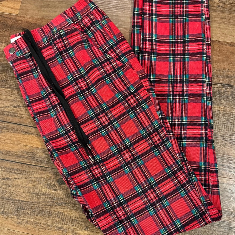 Urban Outfitters Men’s Large (32x34) Red Plaid Holiday Pants Elastic Stretch